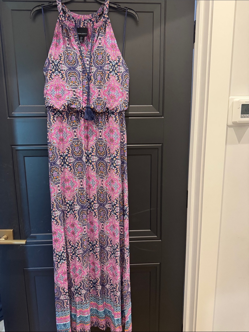 Cynthia Rowley Pink & Navy Printed Halter Maxi Dress